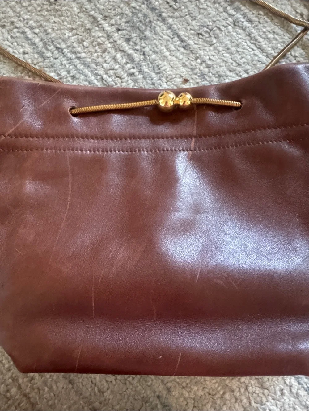 Alberta Ferretti Brown Leather Crossbody with Gold Cord Strap